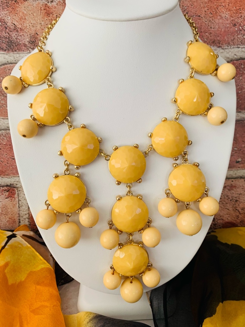 J Crew Lemon & Butterscotch Bubble Bead Bib Necklace